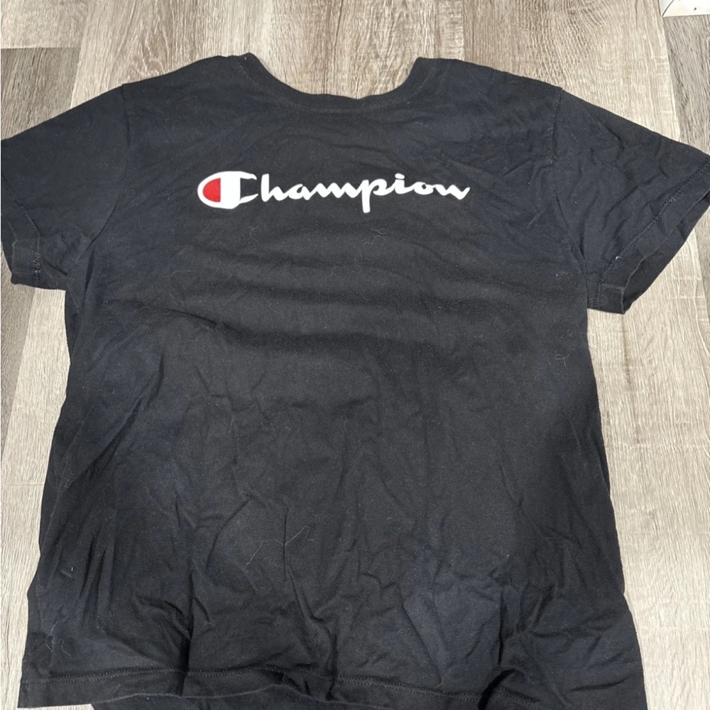 Champion Black Tee with Iconic Logo